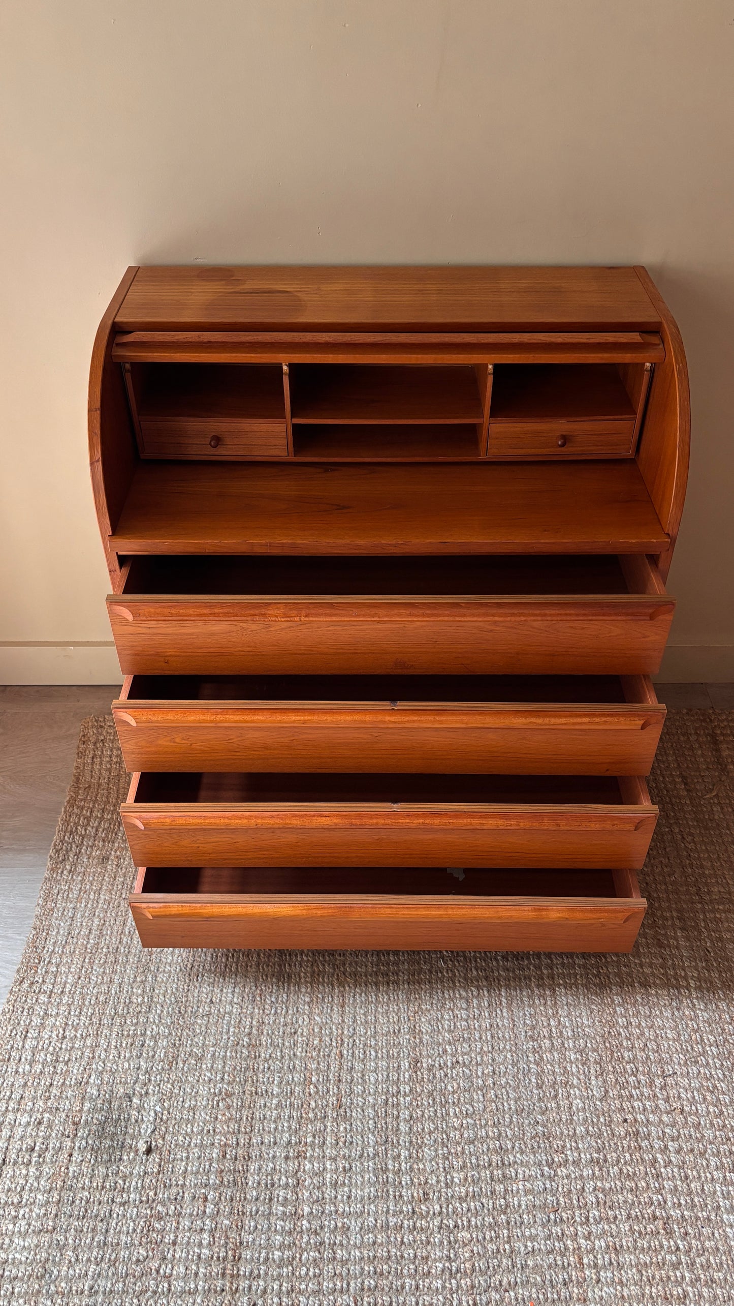 Teak roll top desk