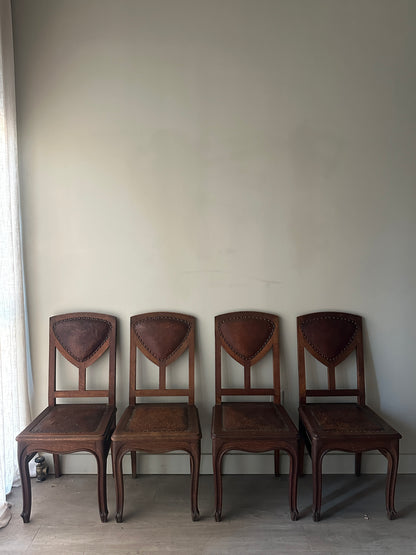 4 oak and leather dining chairs. (Sets of 2)