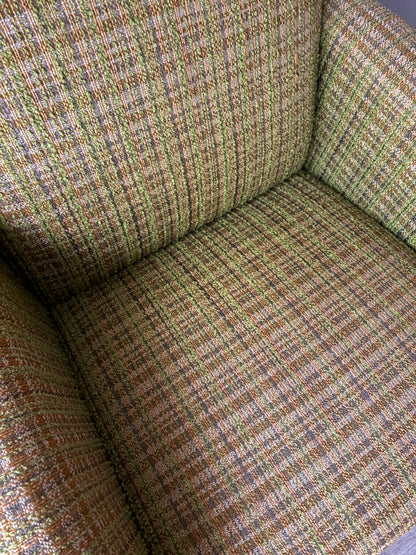 Green plaid Danish lounge chair