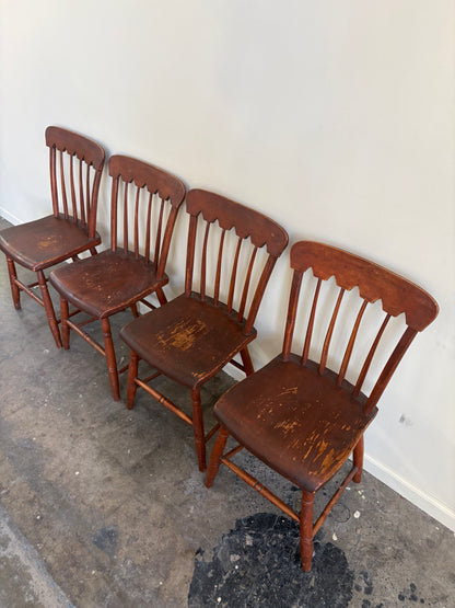 Pennsylvania Federal plank seat painted pine chairs. Sold as set of 4.
