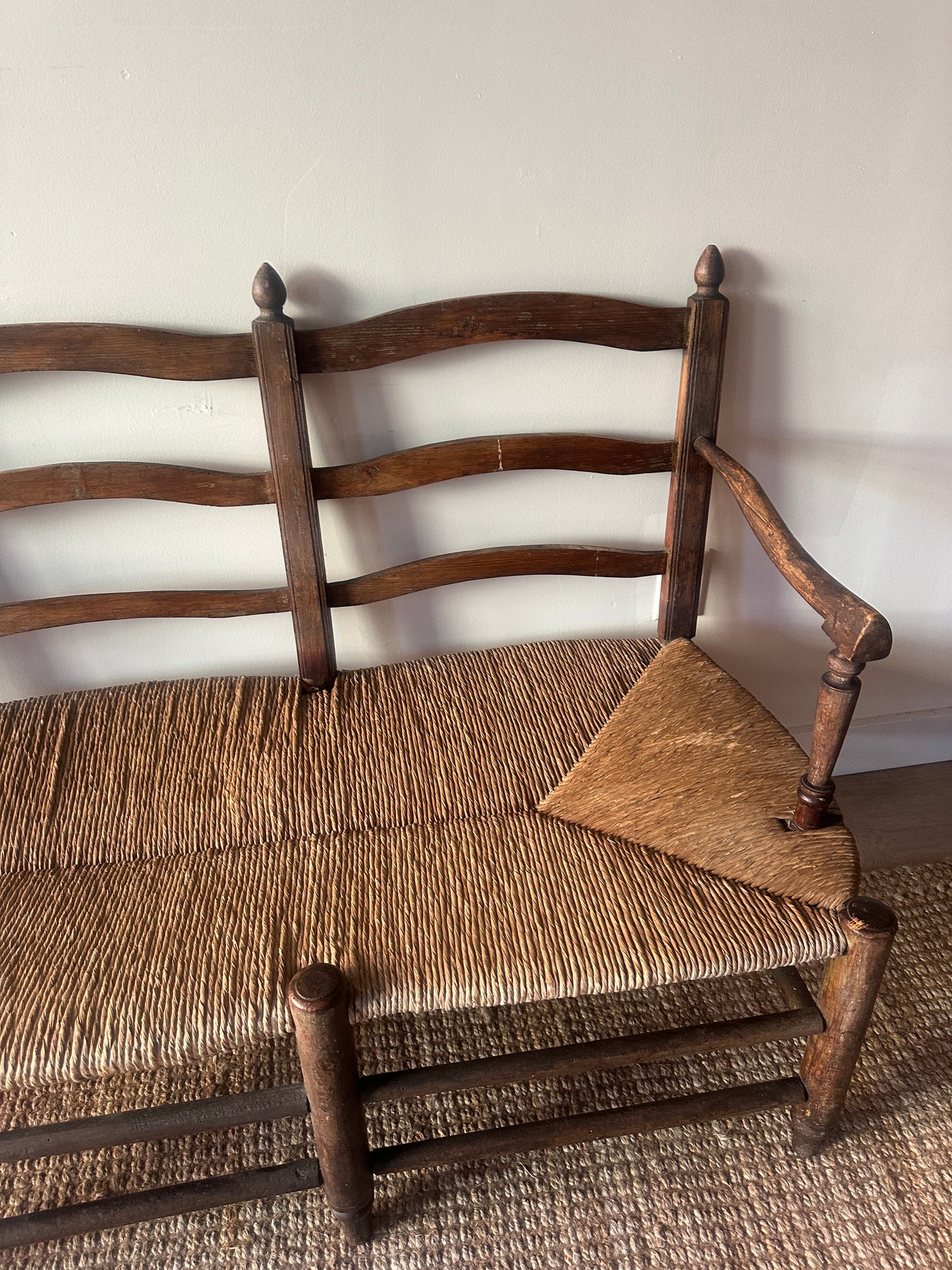 French provincial rush seat bench