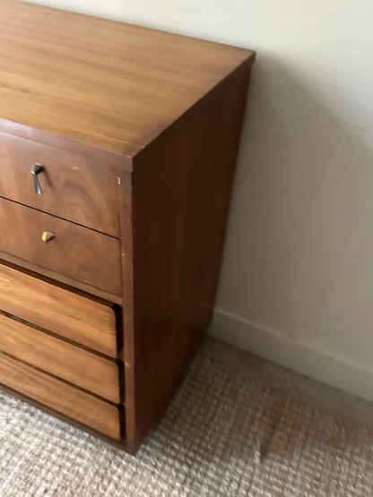 Walnut dresser with brass pulls