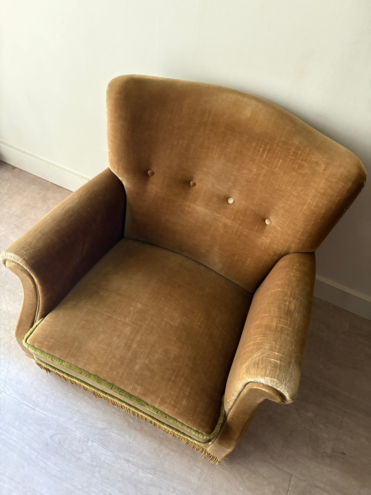 Danish olive mohair lounge chair