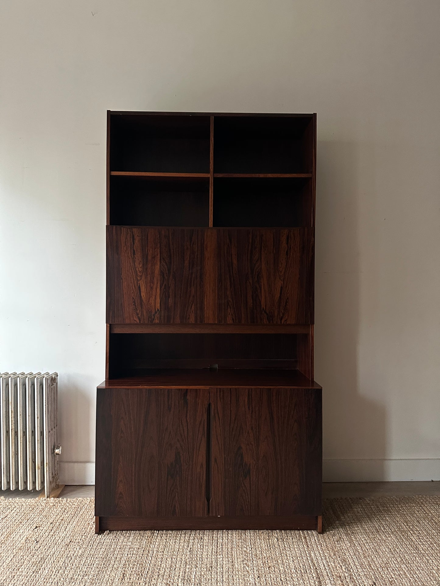 Two piece rosewood hutch with bar/desk compartment