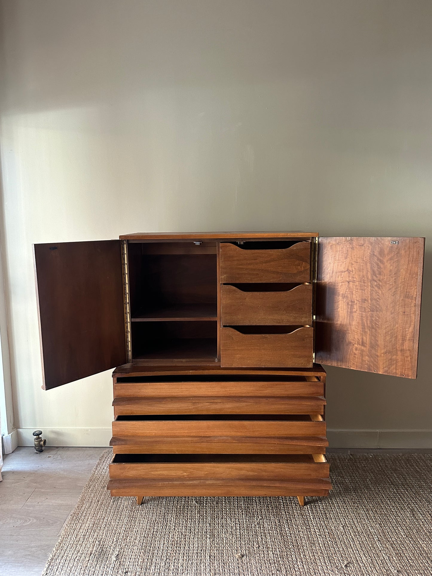Walnut two piece tallboy. As is. Refinishing project.