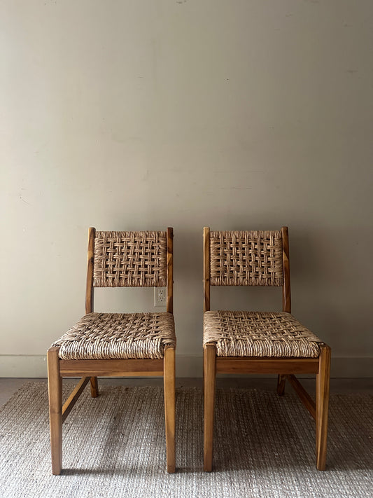 Woven mango wood chairs. Sold individually.