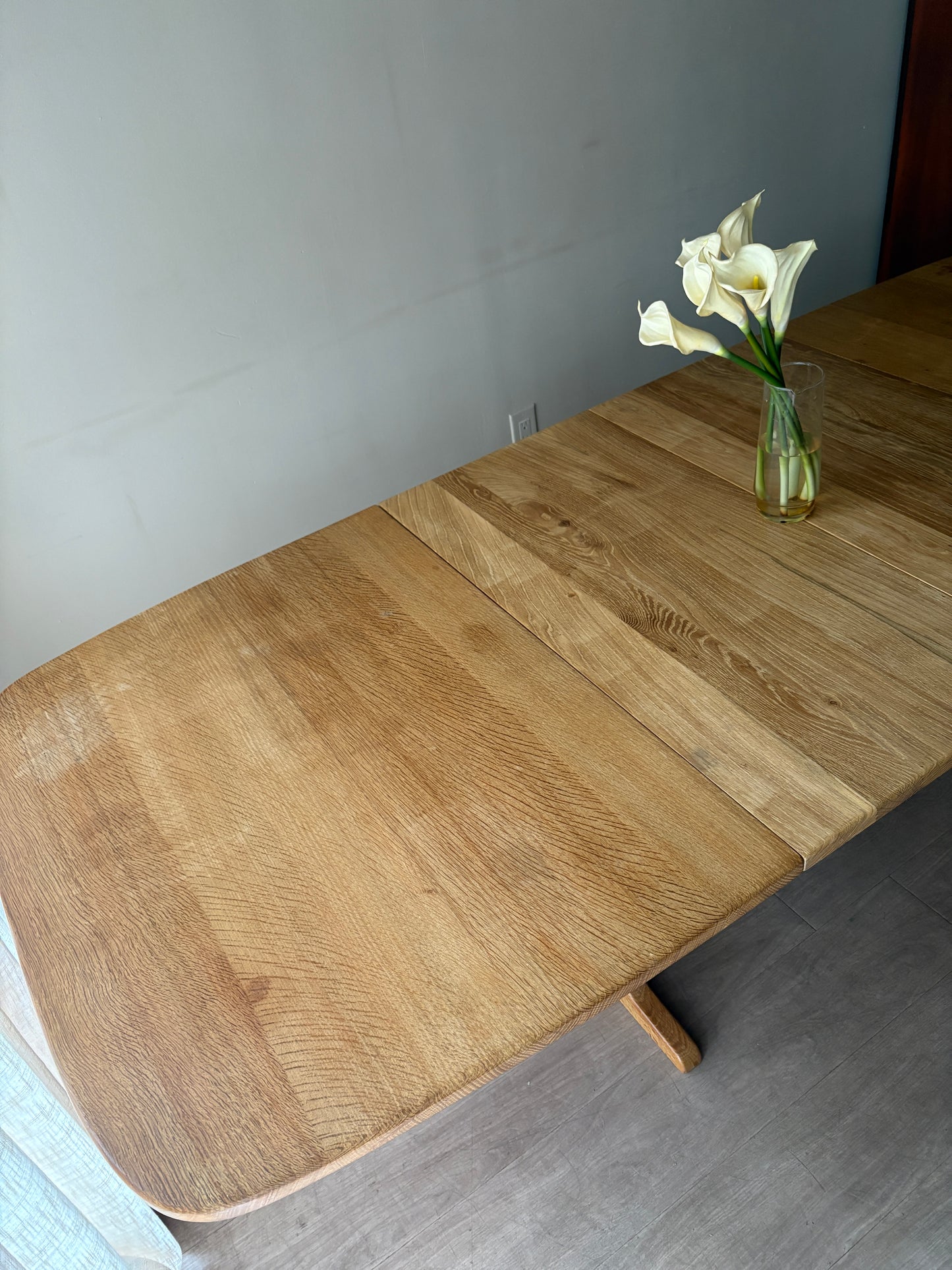 Danish oak trestle dining table with extensions