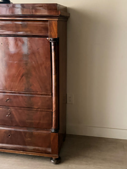 Burl mahogany secretary chest