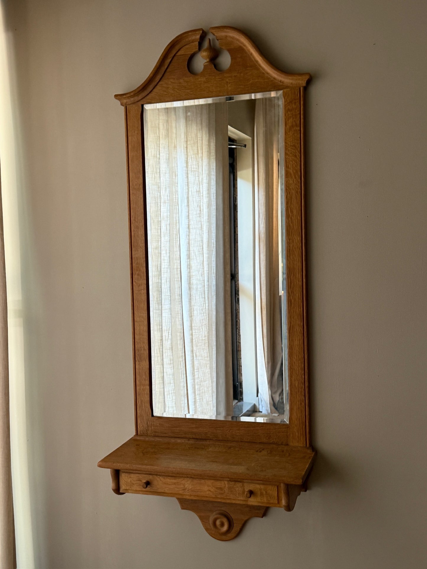 Danish oak mirror with shelf & drawer