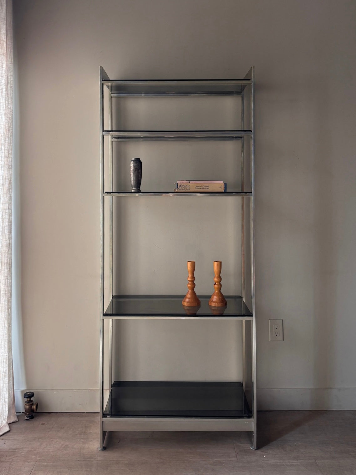 Steel and smoked glass etagere