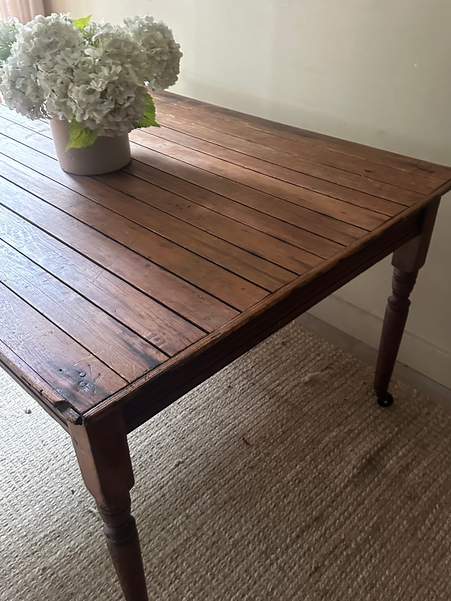 Pine slatted dining table