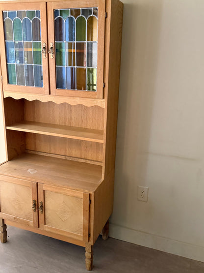 Danish oak hutch with stained glass doors