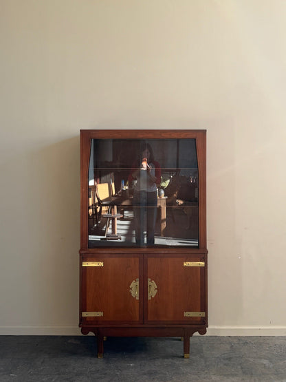 Hollywood Regency walnut display cabinet