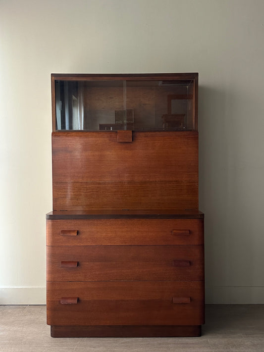 Walnut deco secretary hutch