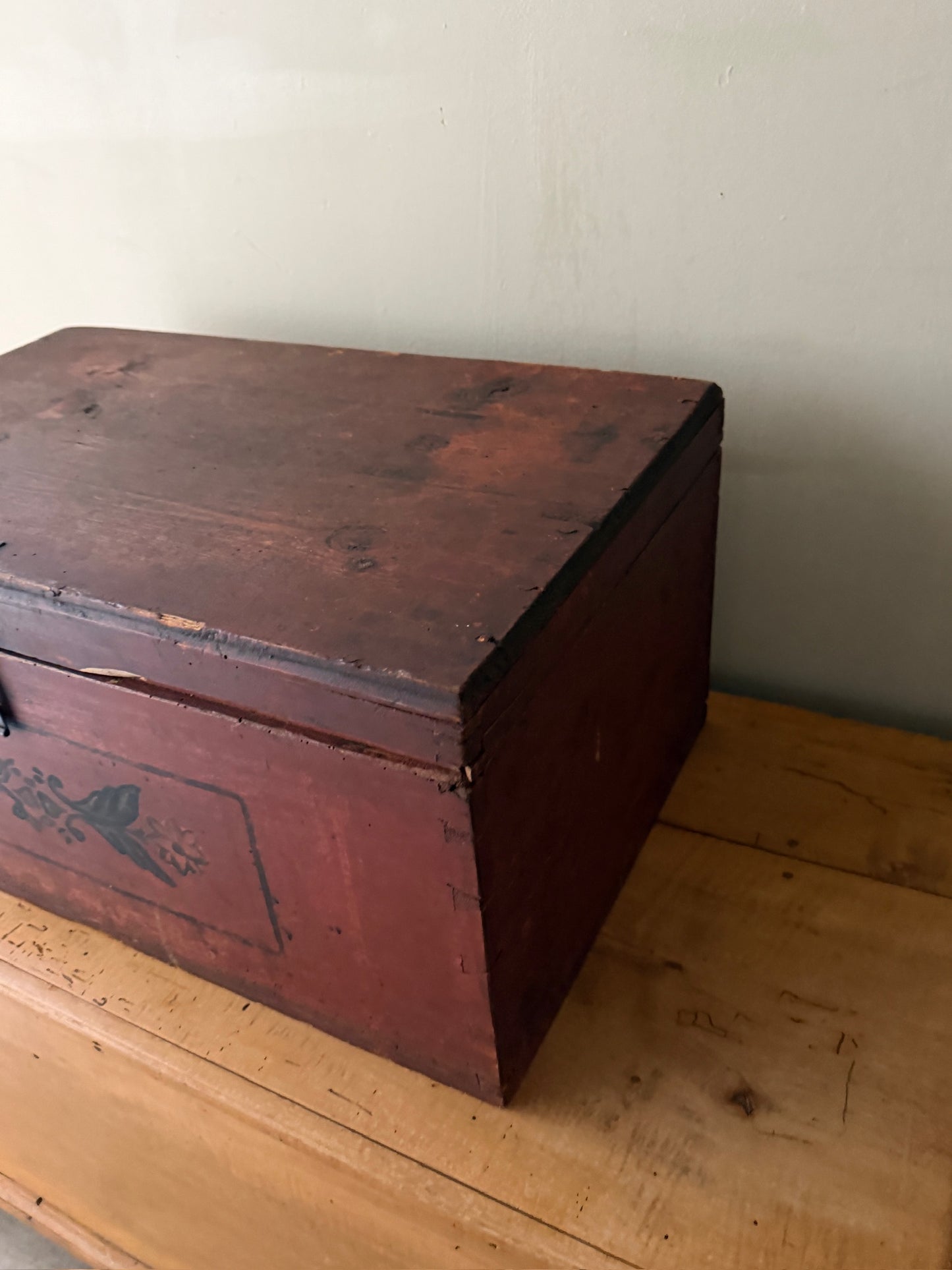 Small red painted chest