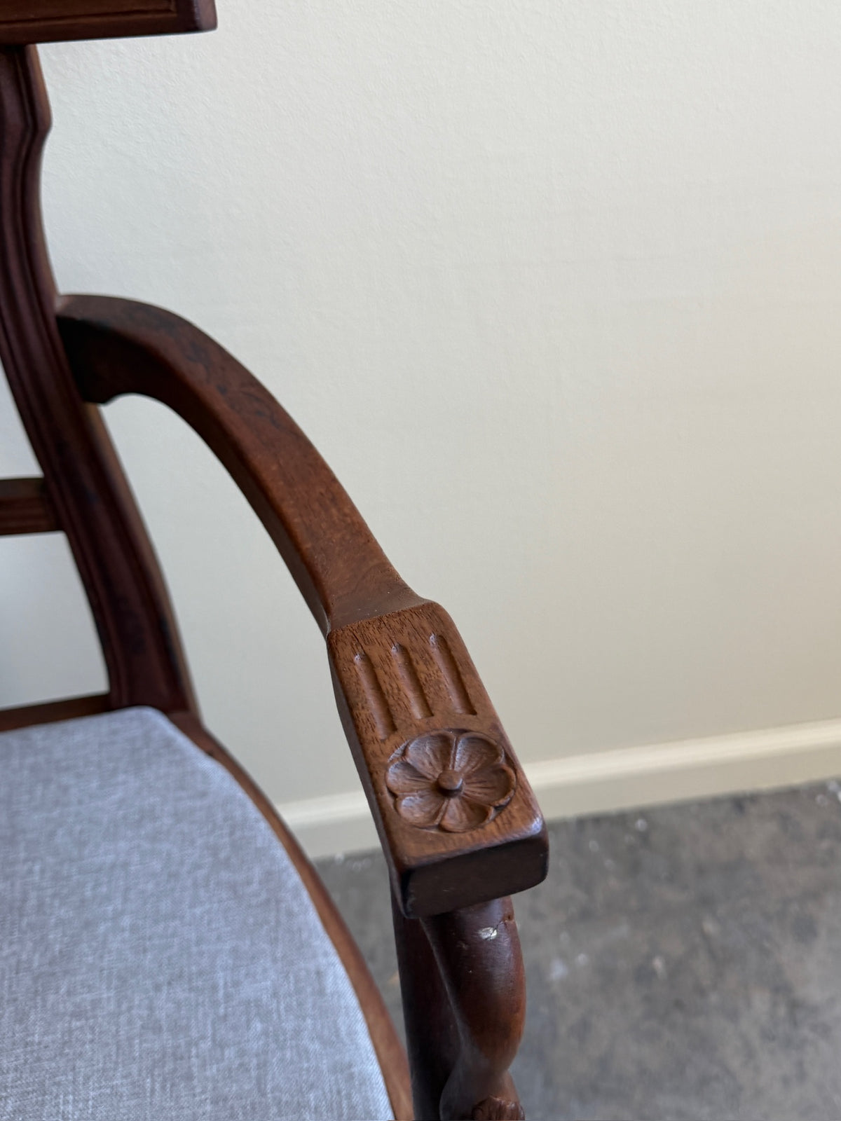Carved mixed wood armchair