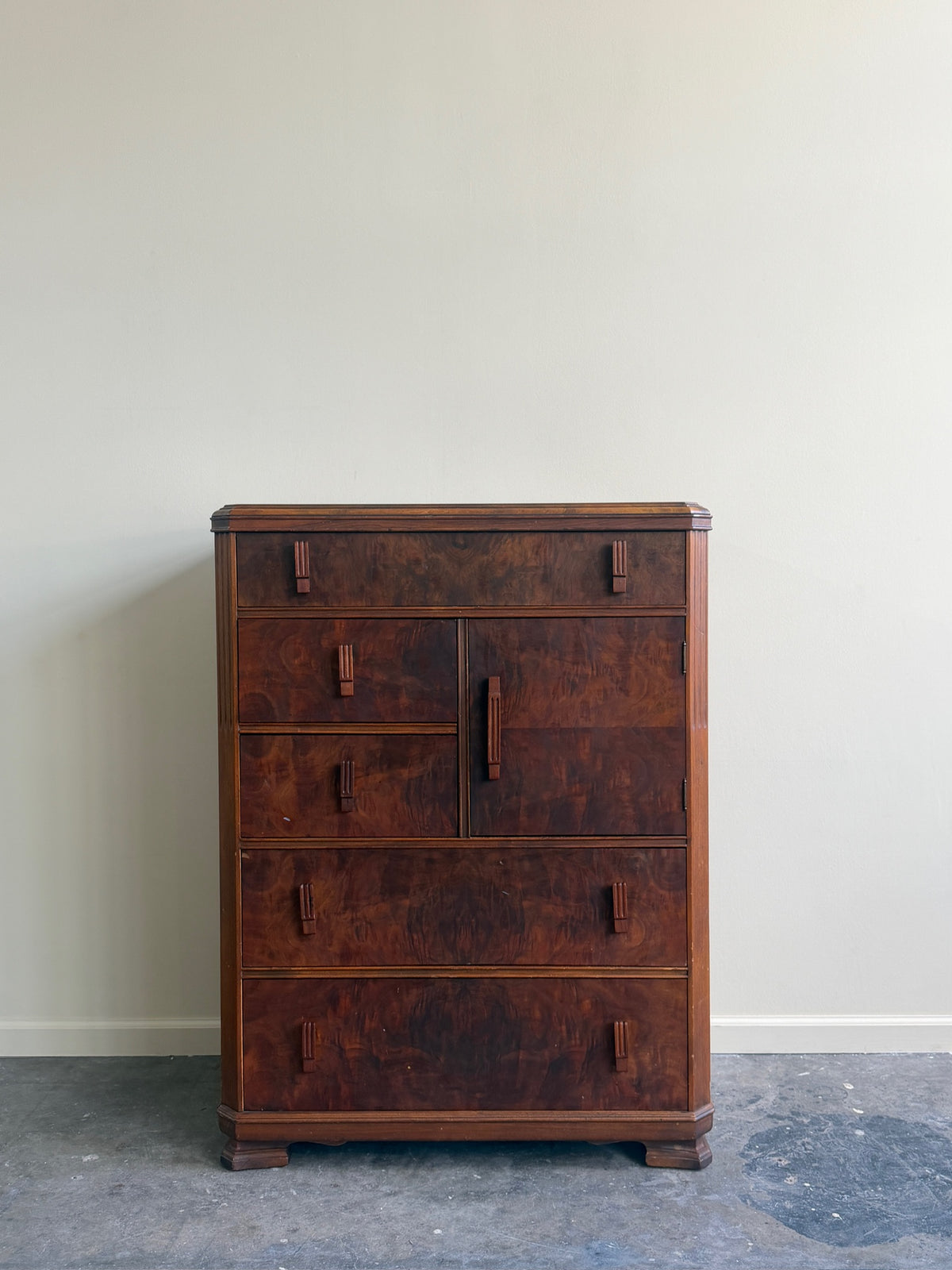 Deco walnut tallboy dresser