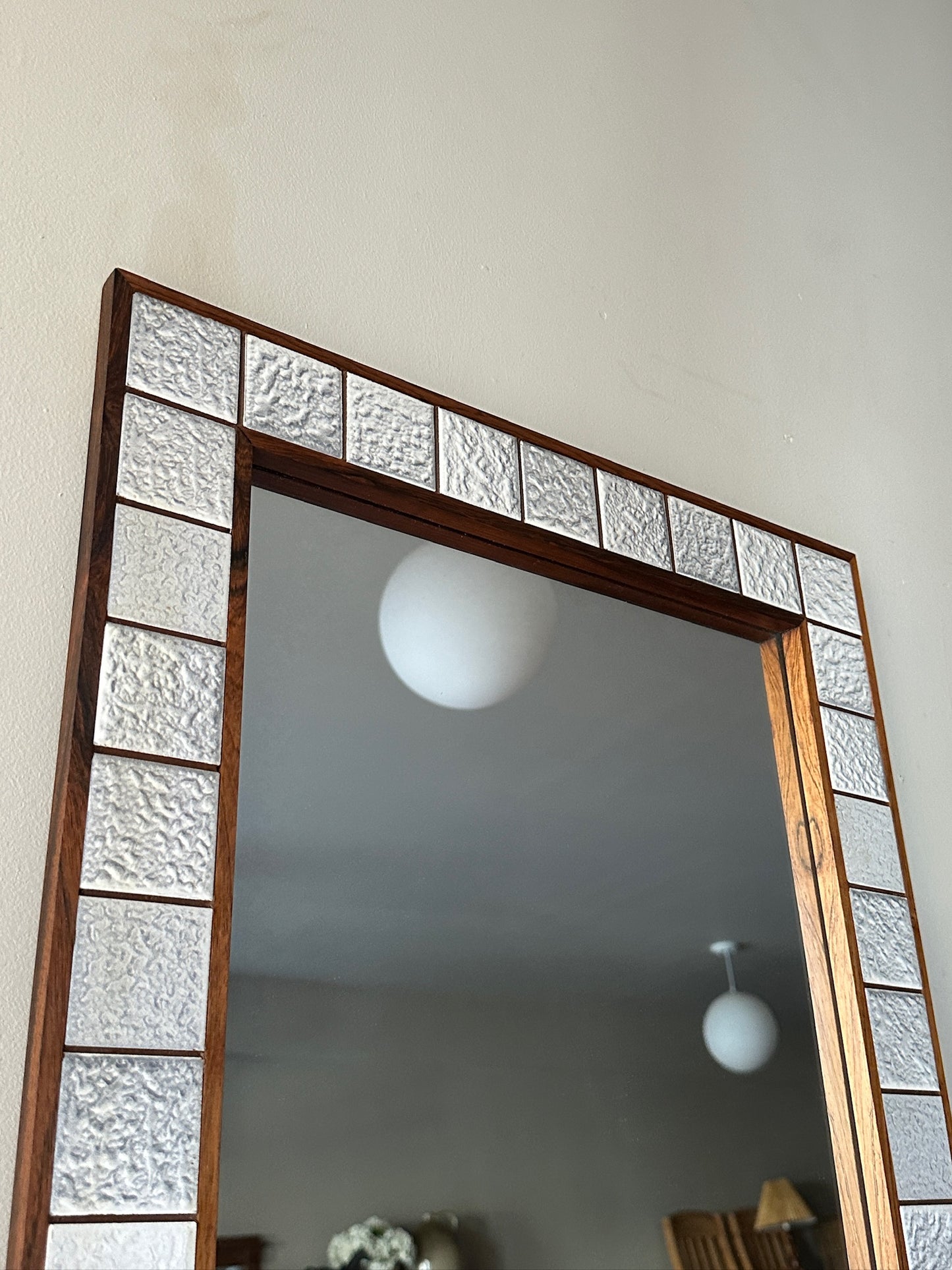 Jansen Spejle teak and ceramic tile mirror