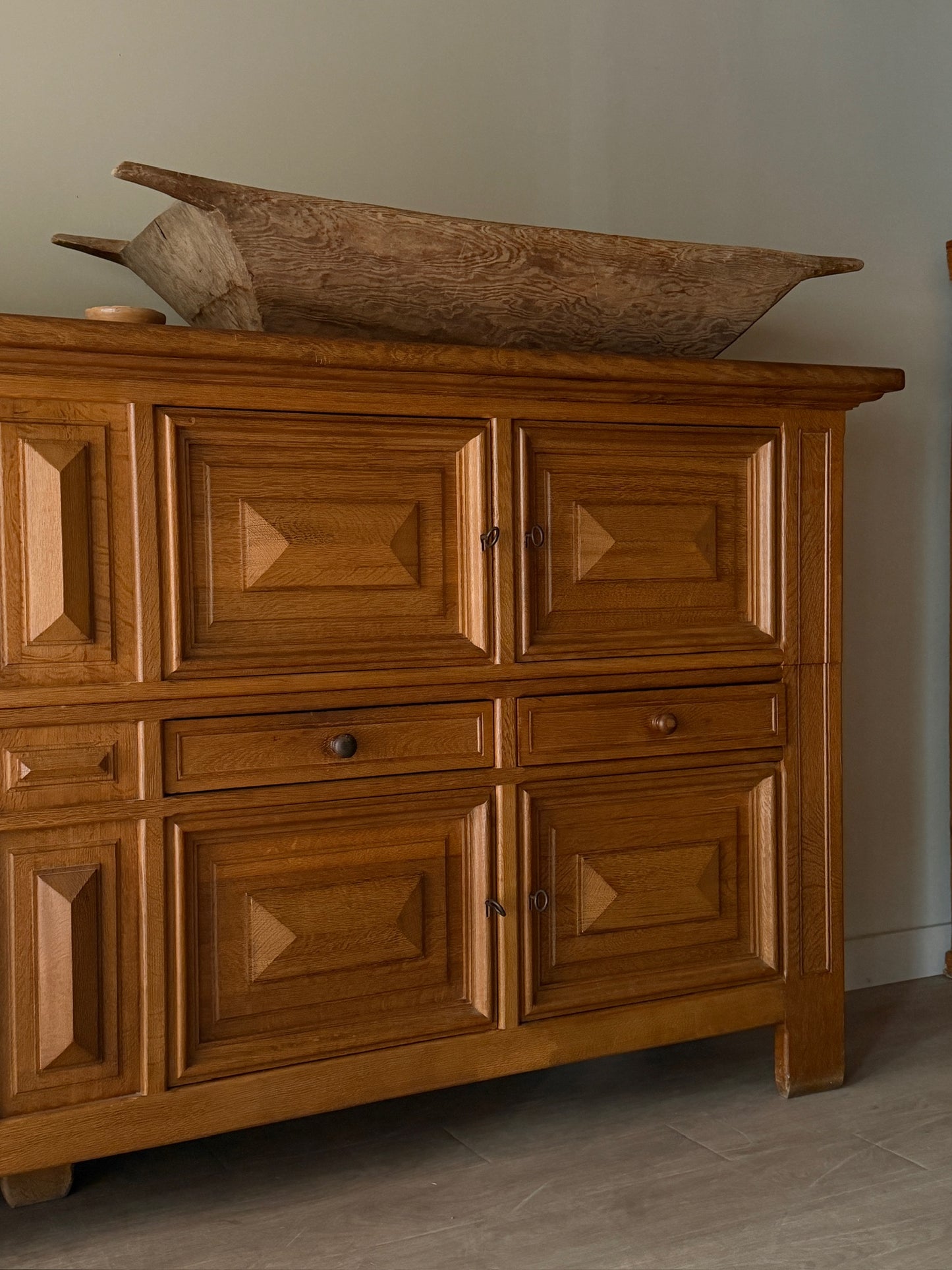 Brutalist Dutch oak two piece sideboard