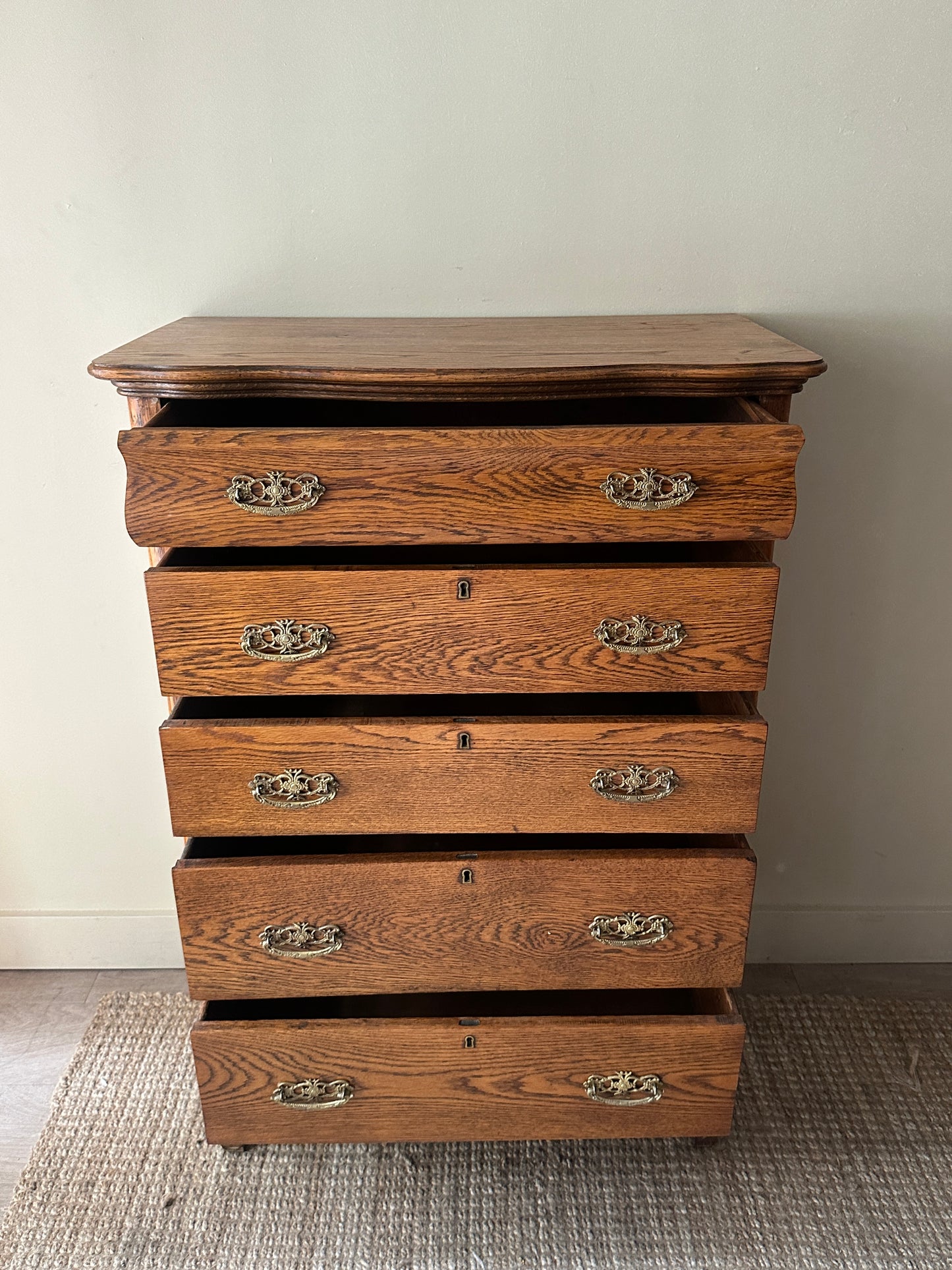 5 drawer tall oak dresser