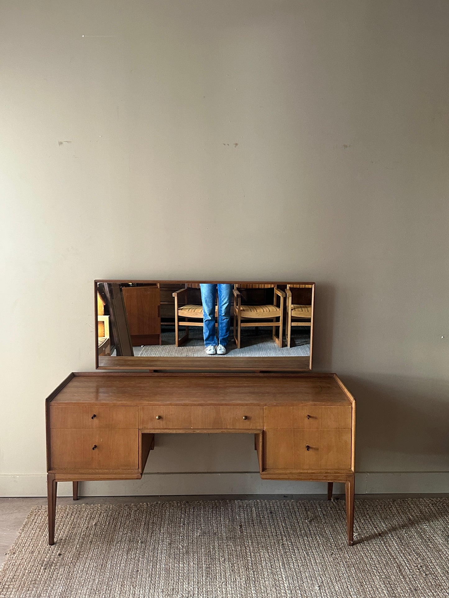 Walnut vanity with mirror