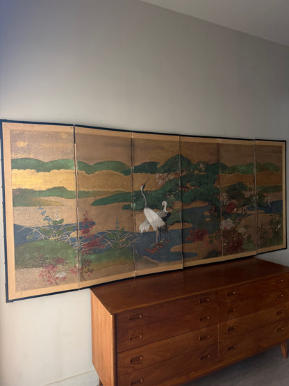Large Japanese painted screen