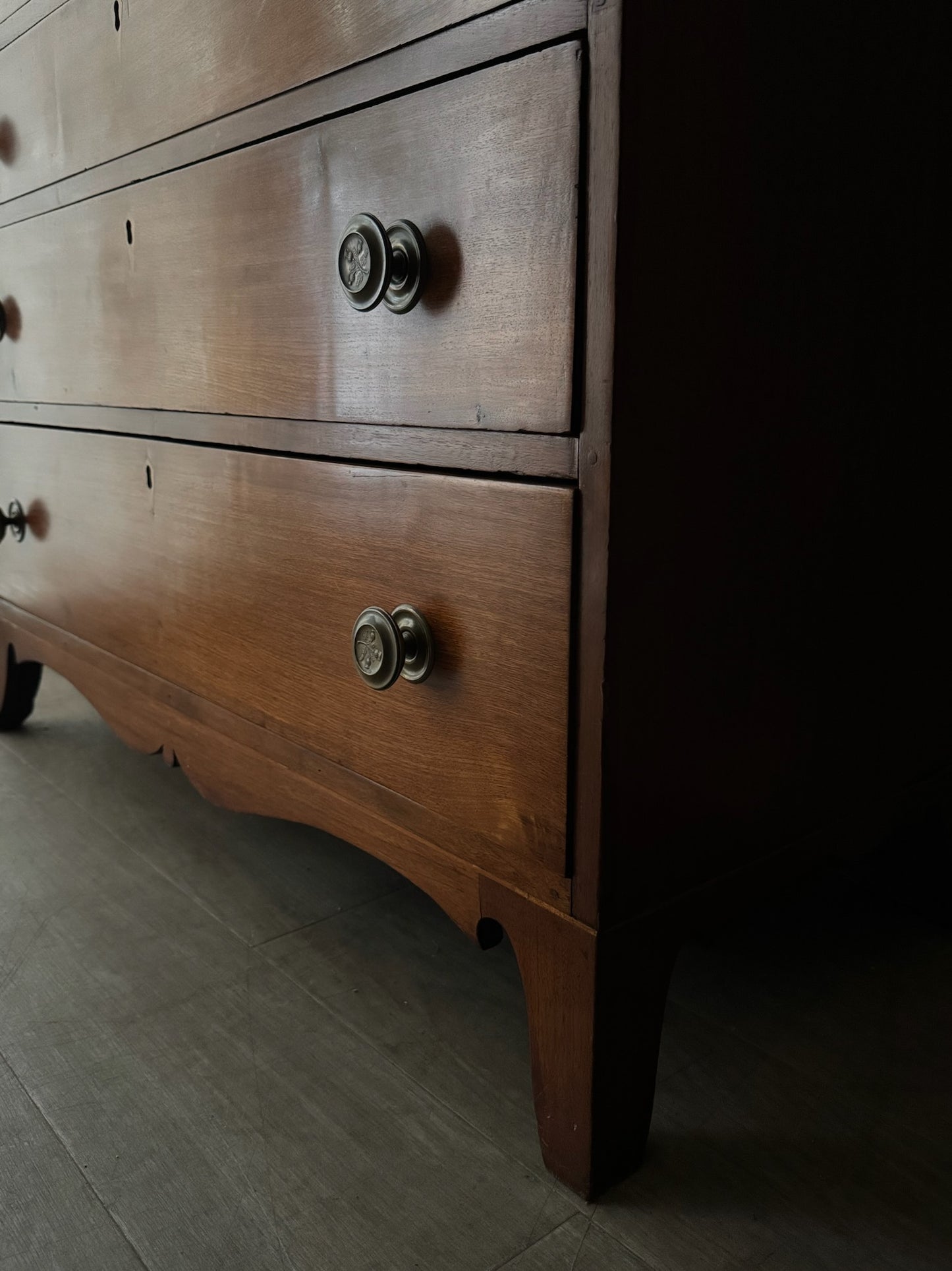 Inlaid walnut tallboy dresser with drop down compartment