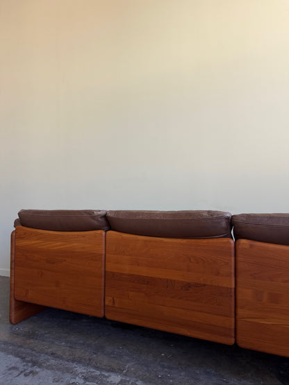 Mikael Laursen Danish teak & brown leather sofa