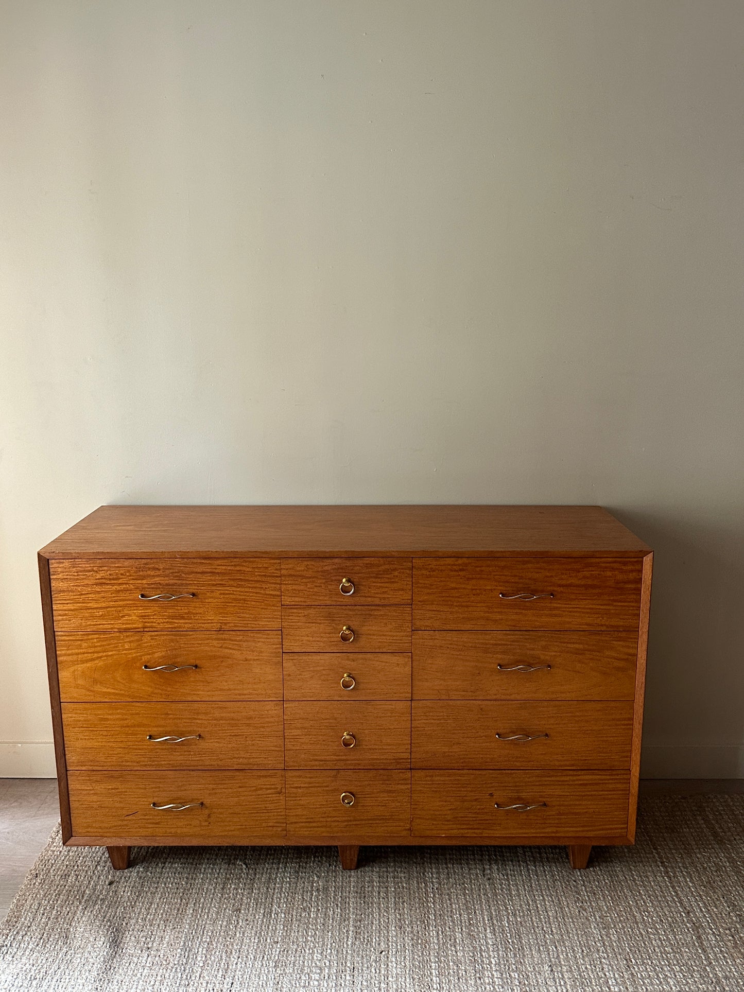 Walnut dresser with brass handles