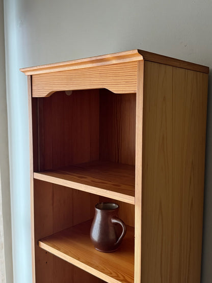 Narrow Scandinavian pine bookcase cabinet