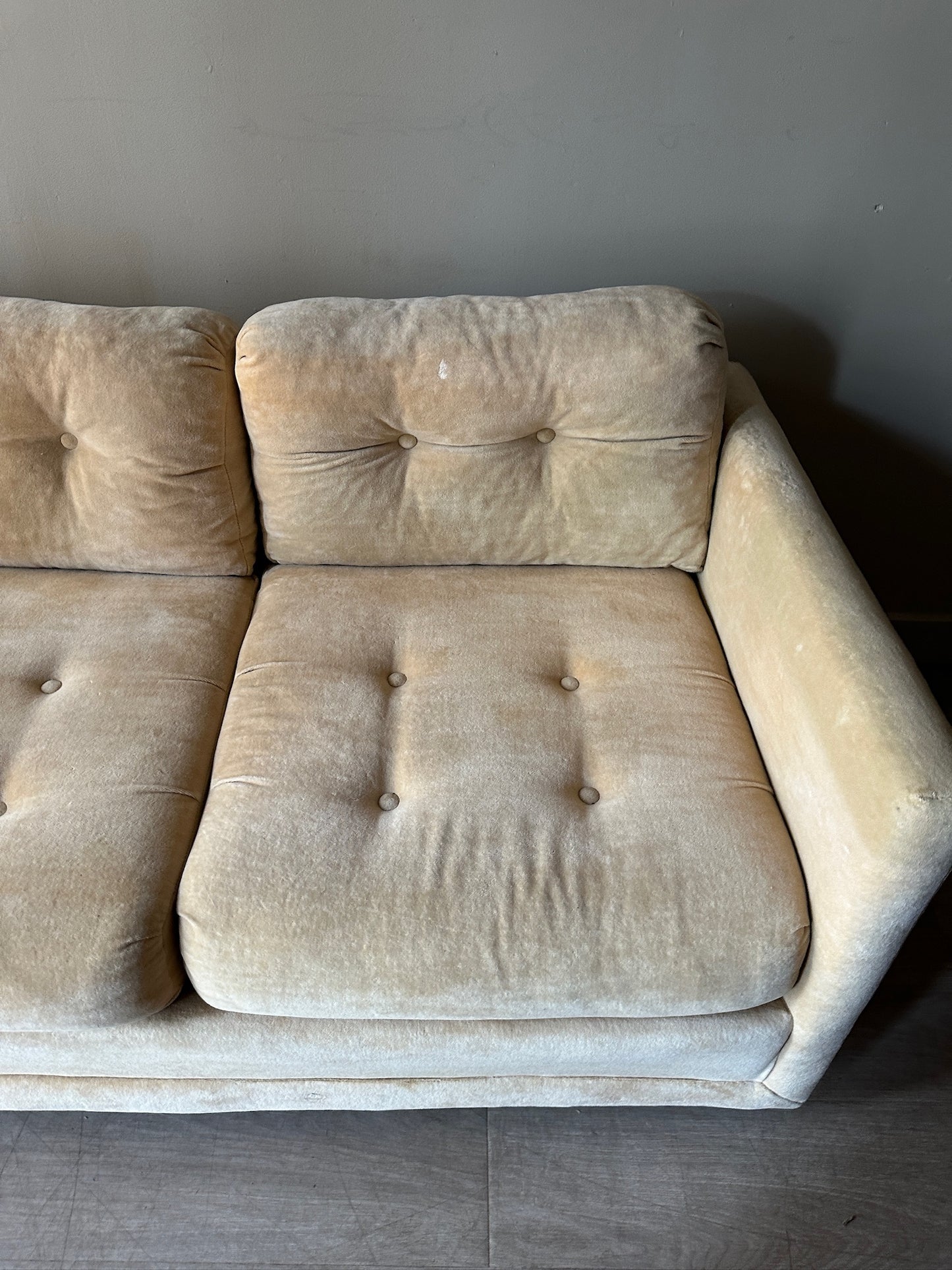 Velvet pale yellow couch