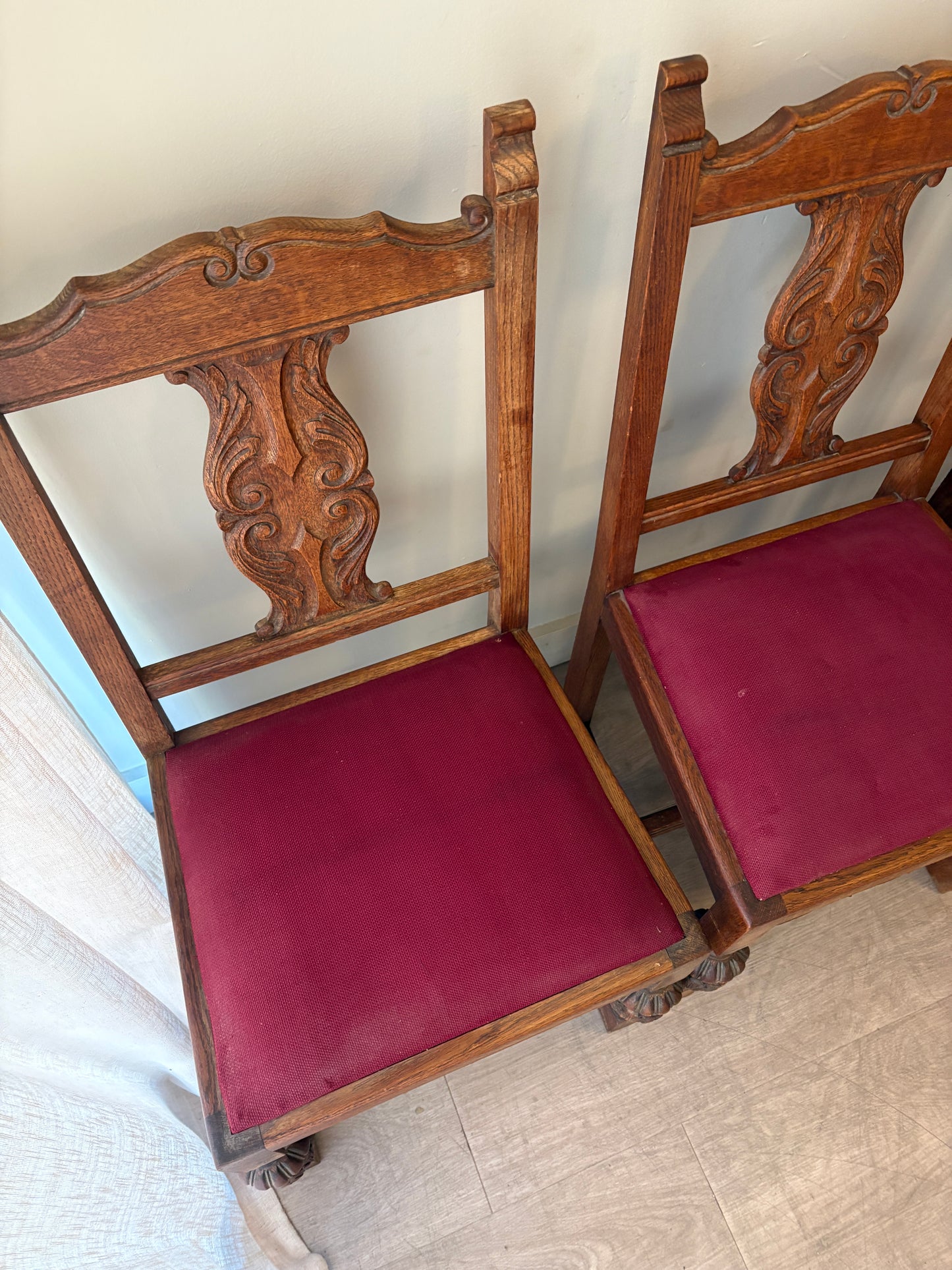 6 upholstered oak dining chairs. Sets of 2.