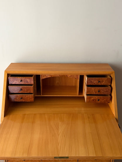Swedish burl walnut secretary dresser