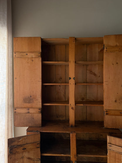 Pine one piece stepback cupboard