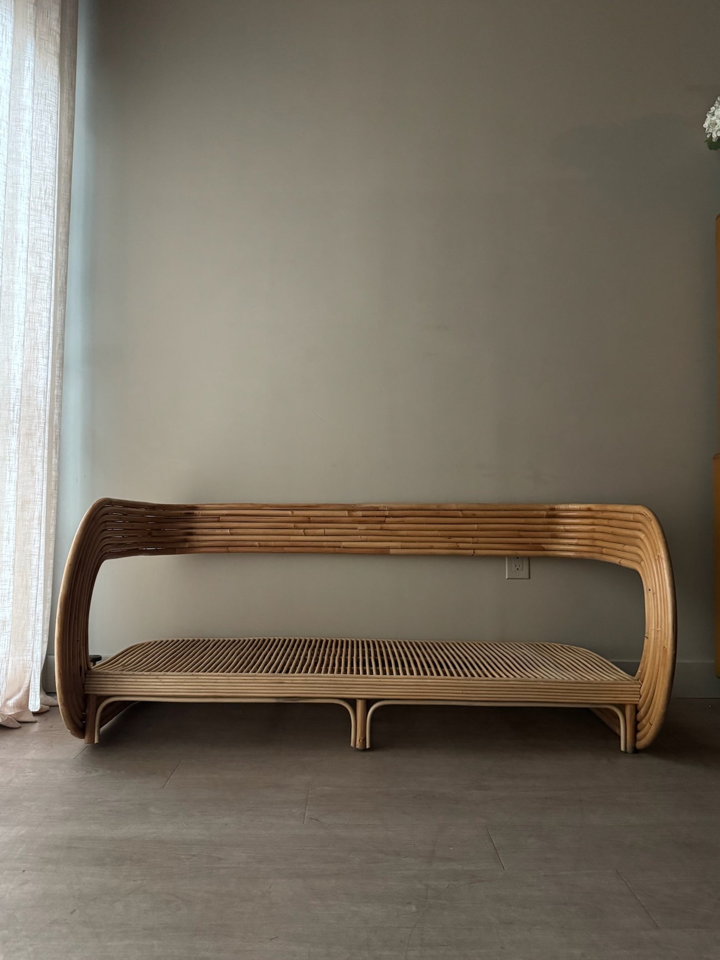 Rattan barrel back bench/sofa
