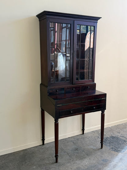 Federal mahogany writing desk with bookcase
