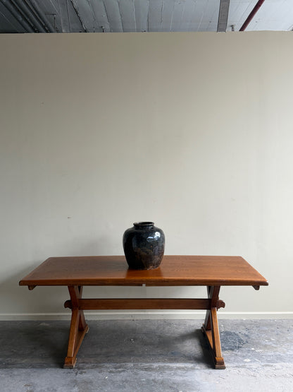 Dutch Brutalist oak X-frame dining table