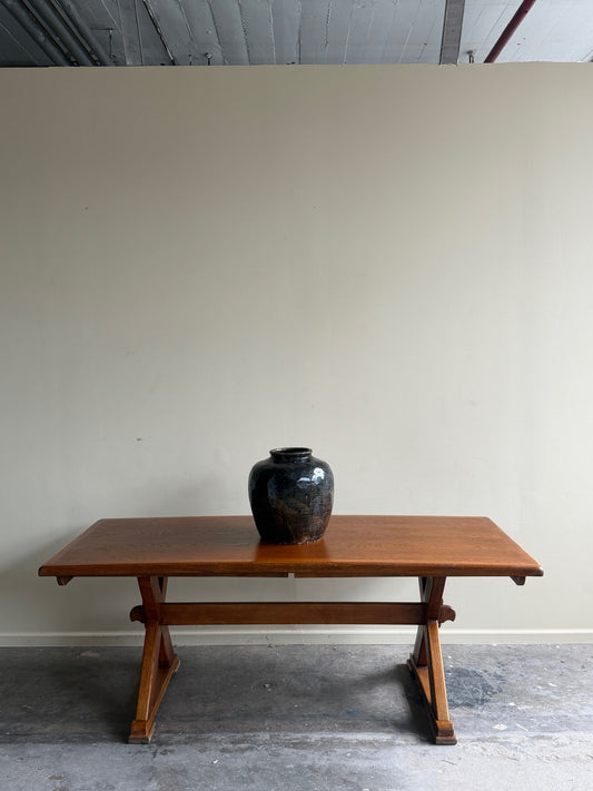 Dutch Brutalist oak X-frame dining table