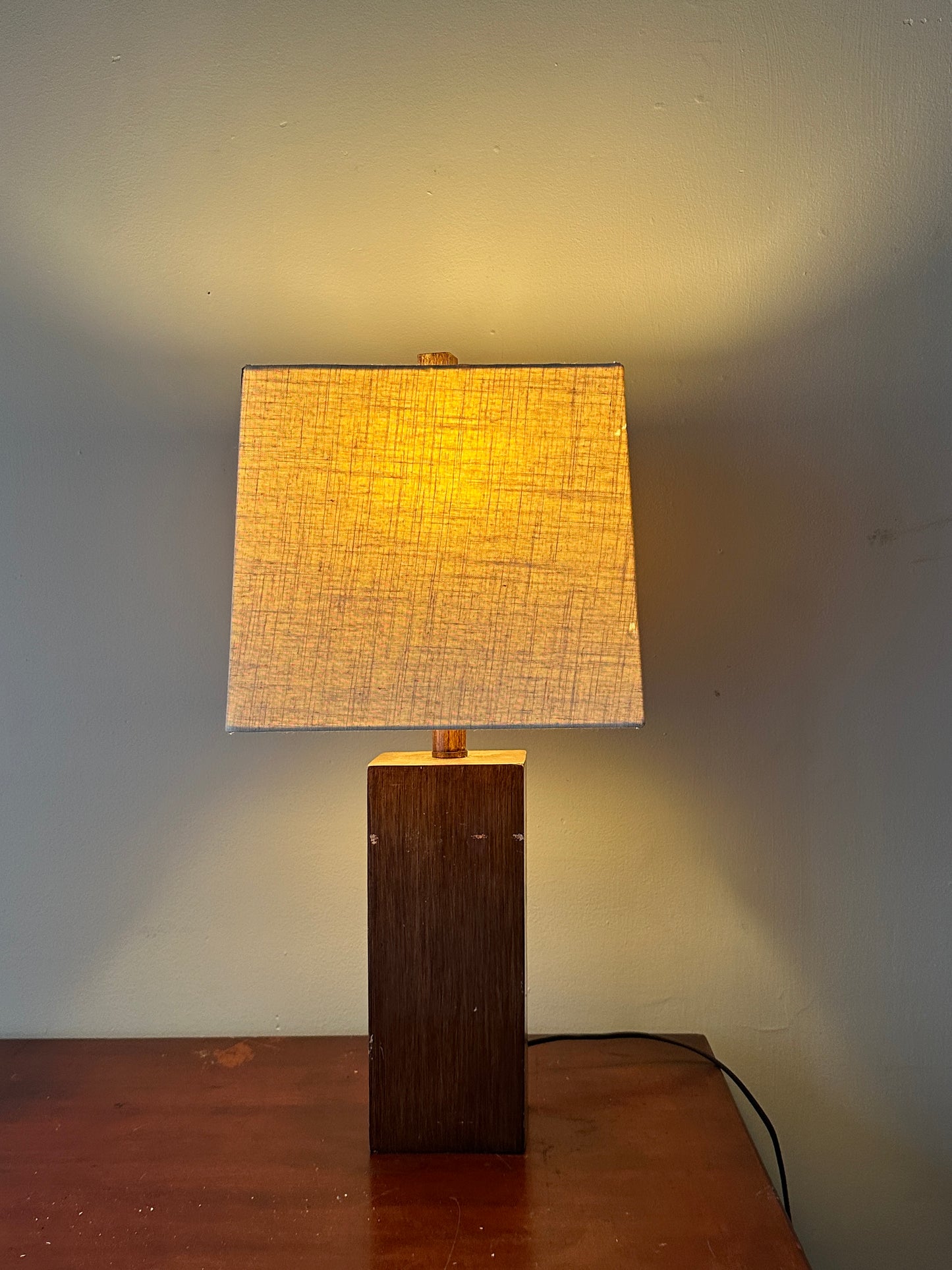 Walnut table lamp with scuffs
