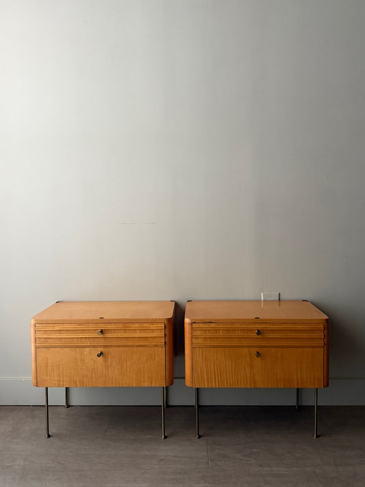 Figured maple nightstands. Sold as a pair.