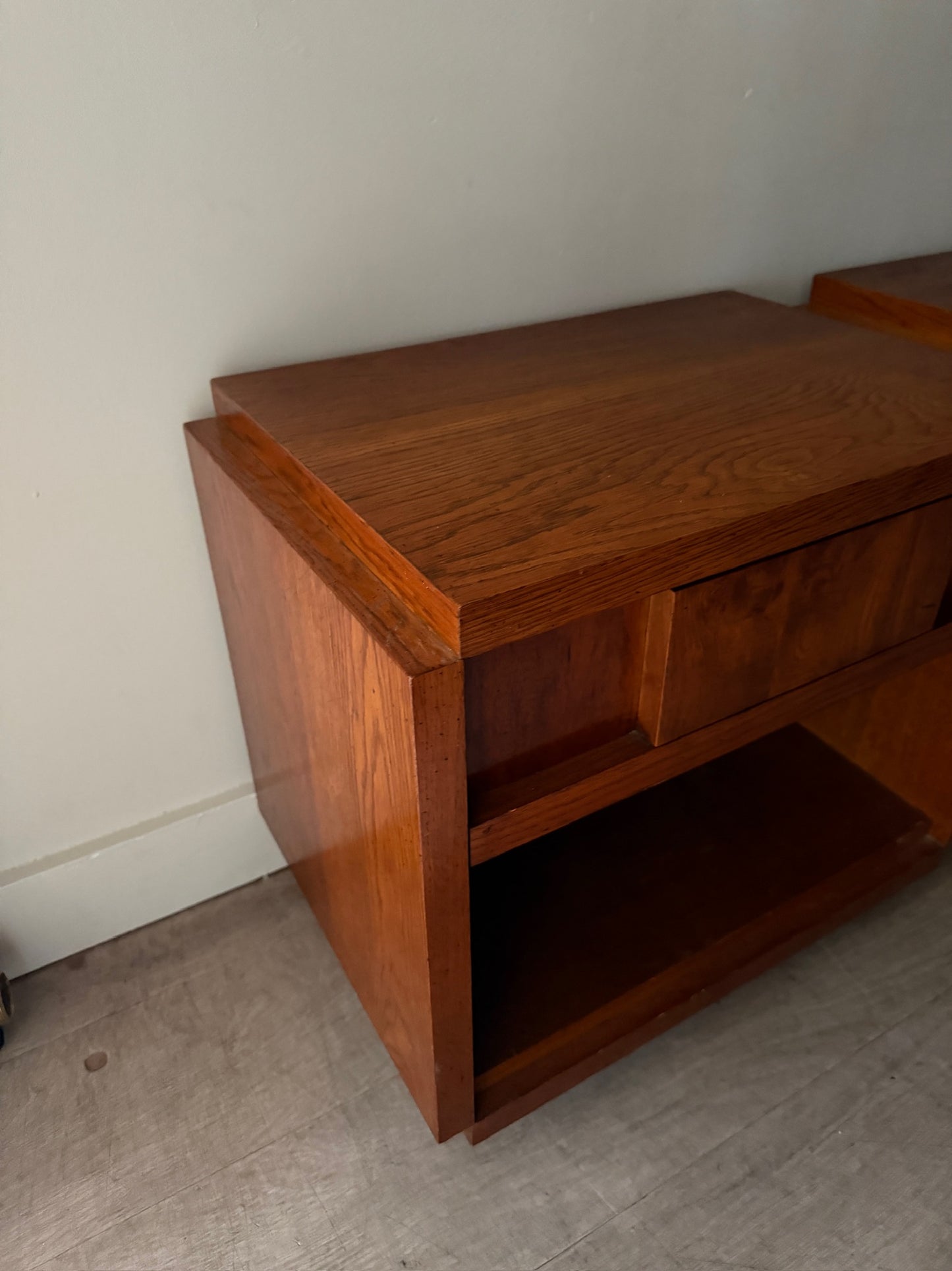 Lane walnut nightstands. Sold as a pair.