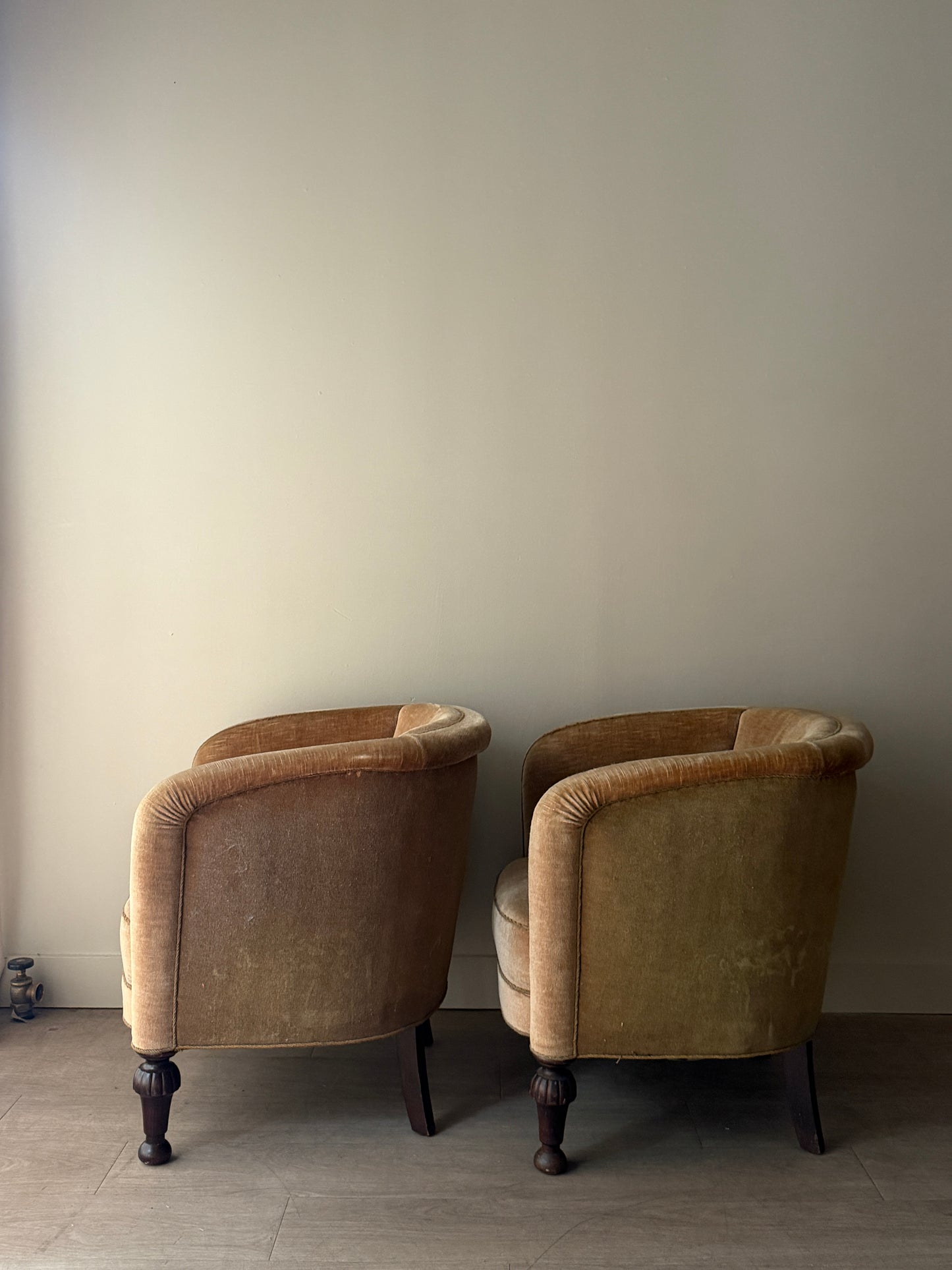 Danish velvet club chairs. Sold individually.
