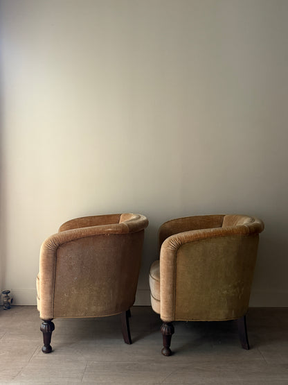 Danish velvet club chairs. Sold individually.