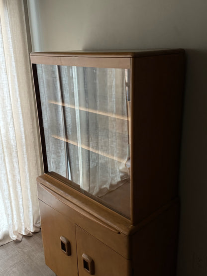 Heywood Wakefield maple two piece display cabinet