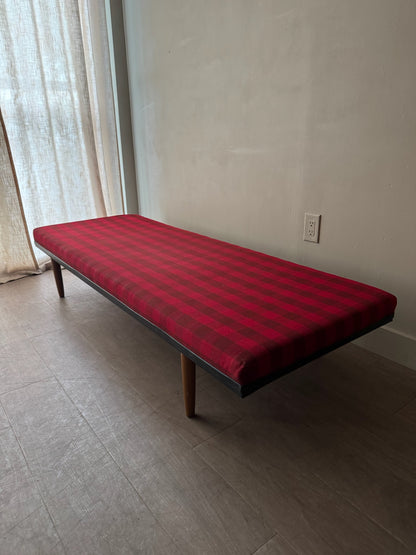 Danish plaid upholstered beech daybed