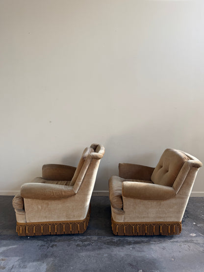 French green velvet lounge chairs (right)