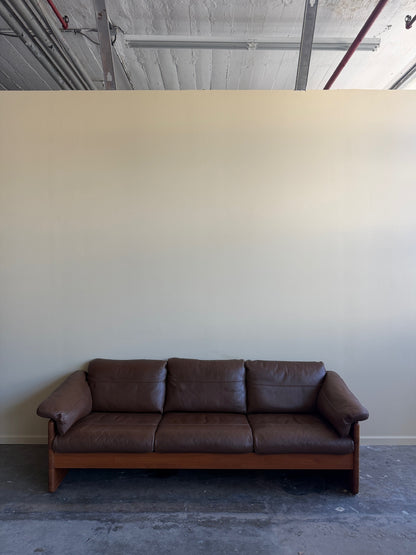 Mikael Laursen Danish teak & brown leather sofa