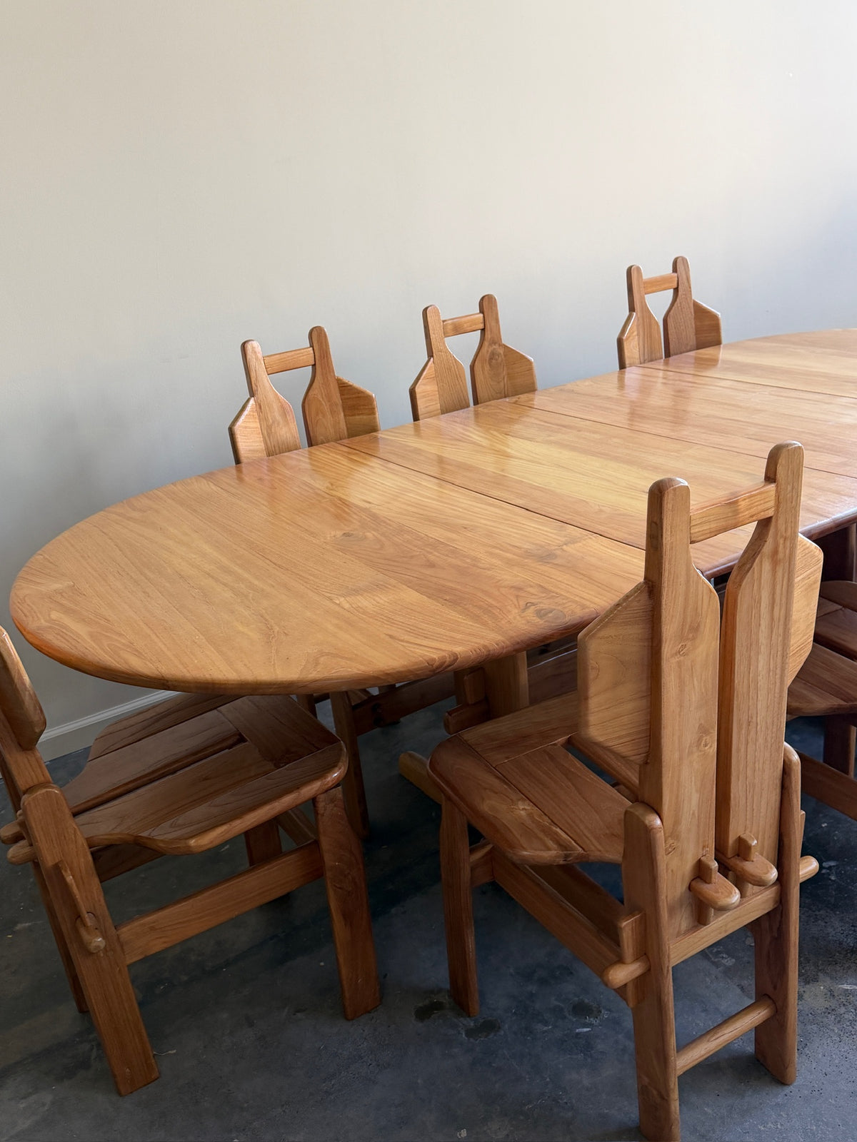 Brutalist Dutch elmwood dining chairs. Sold in pairs.