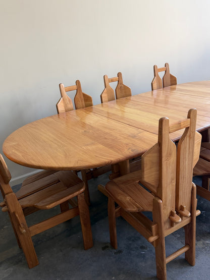 Brutalist Dutch elmwood dining chairs. Sold in pairs.