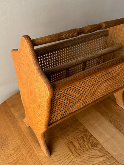 Scandinavian oak & cane magazine rack